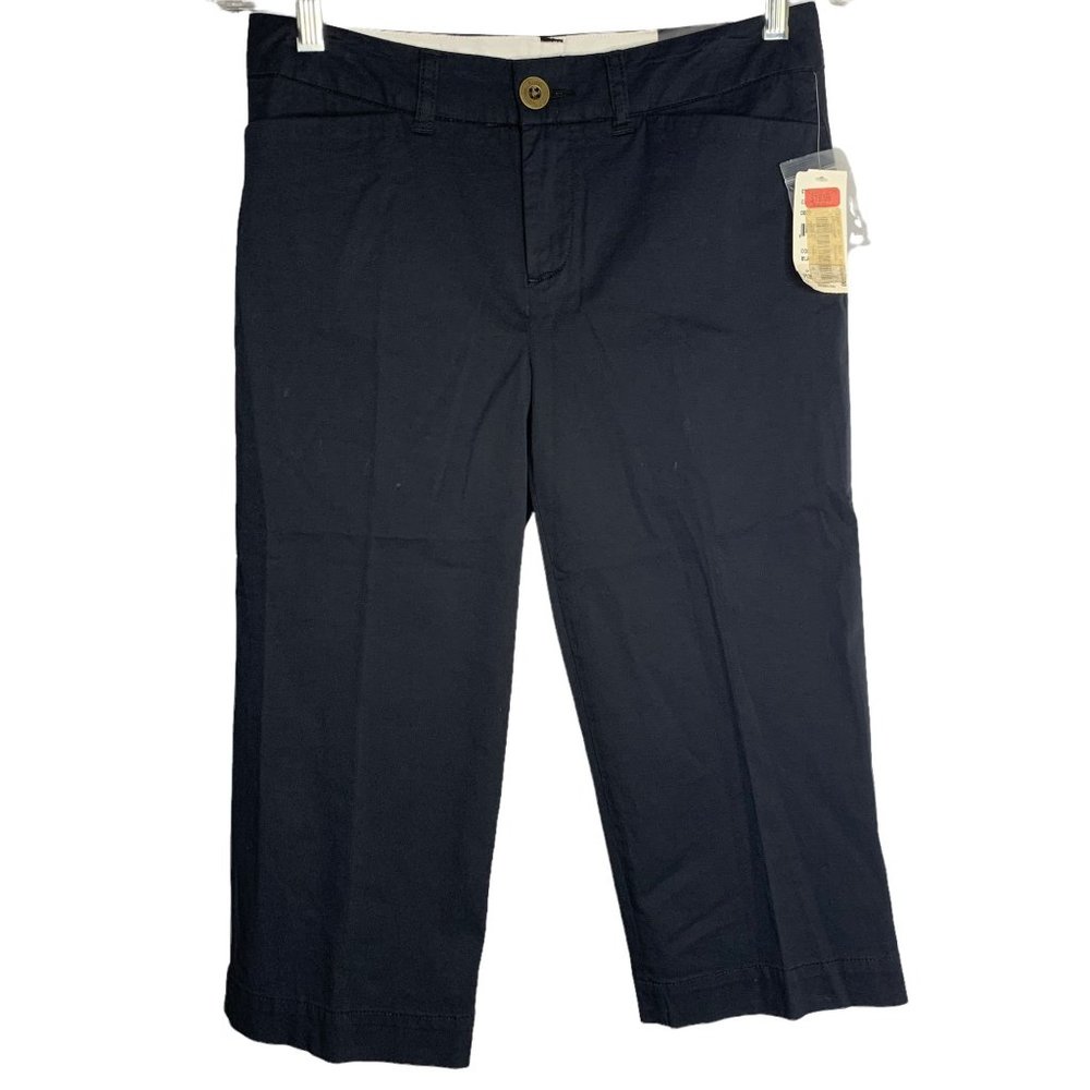Intro Casual Mid Rise Capri Pants 4P Black Pockets Belt Loops Button Zip NEW